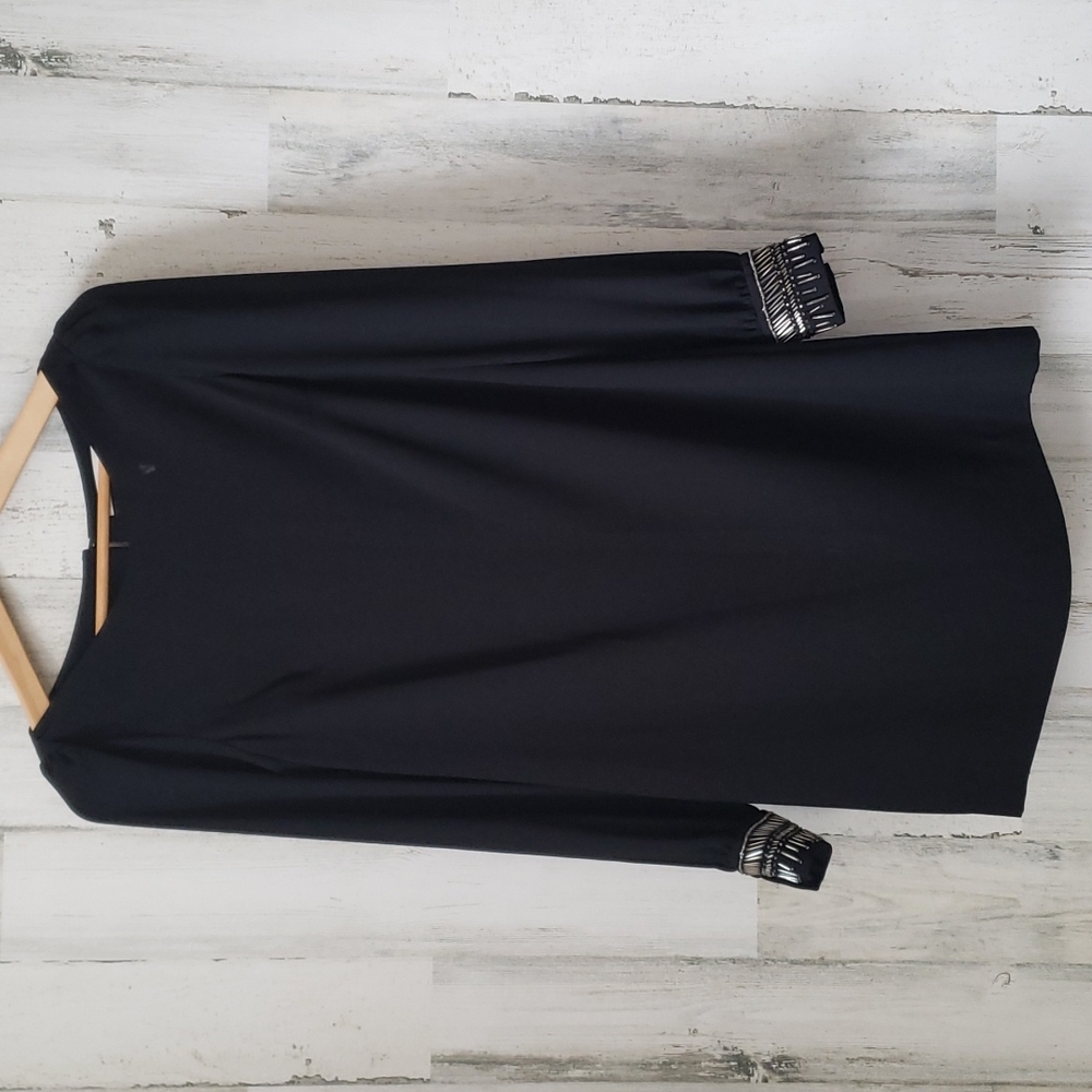 RACHEL Rachel Roy black mini cocktail dress with beaded long sleeves Size XS